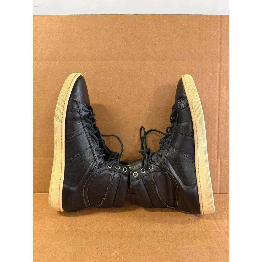Saint Laurent Hedi Slimane SL-18 High-Top Leather Sneakers Black Mens Size 39 EU